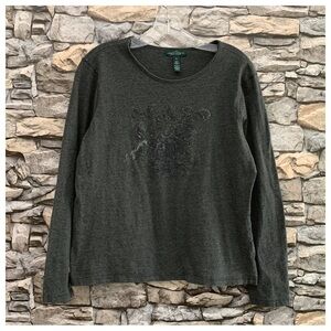 #58 LRL Ralph Lauren Jeans Embellished Beads Logo Gray Top Shirt XL Extra Large